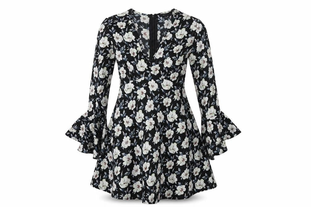 New Look Women's Floral Black A-Line Dress Size 8