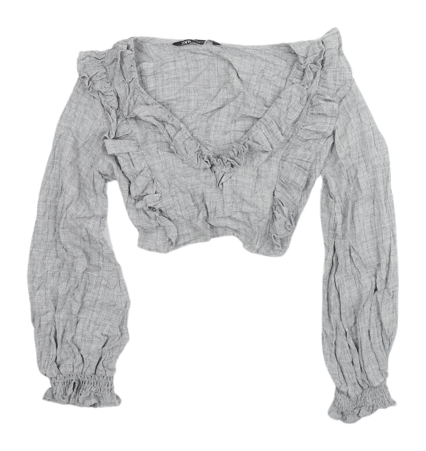 Womens UK Size 12 Zara Grey Cropped Blouse