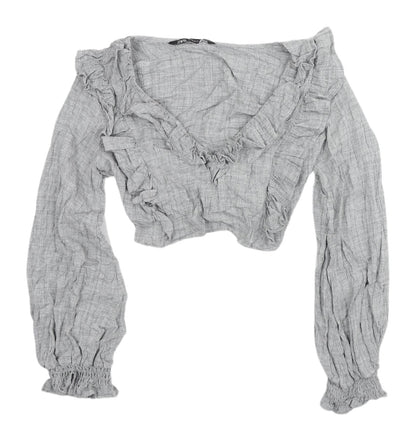 Womens UK Size 12 Zara Grey Cropped Blouse