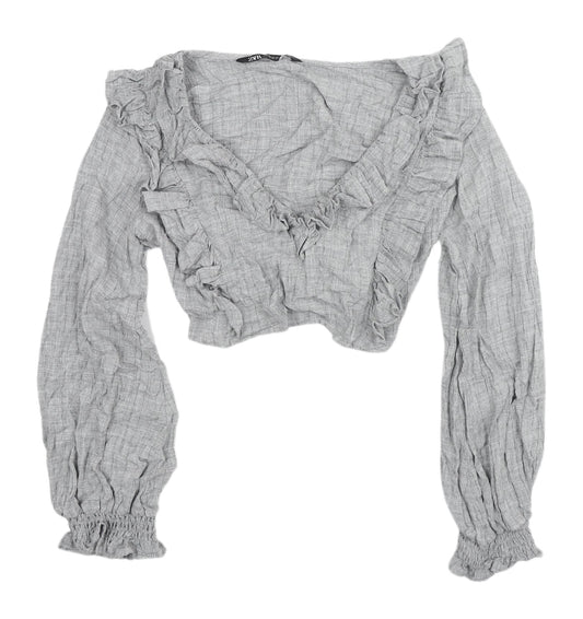Womens UK Size 12 Zara Grey Cropped Blouse
