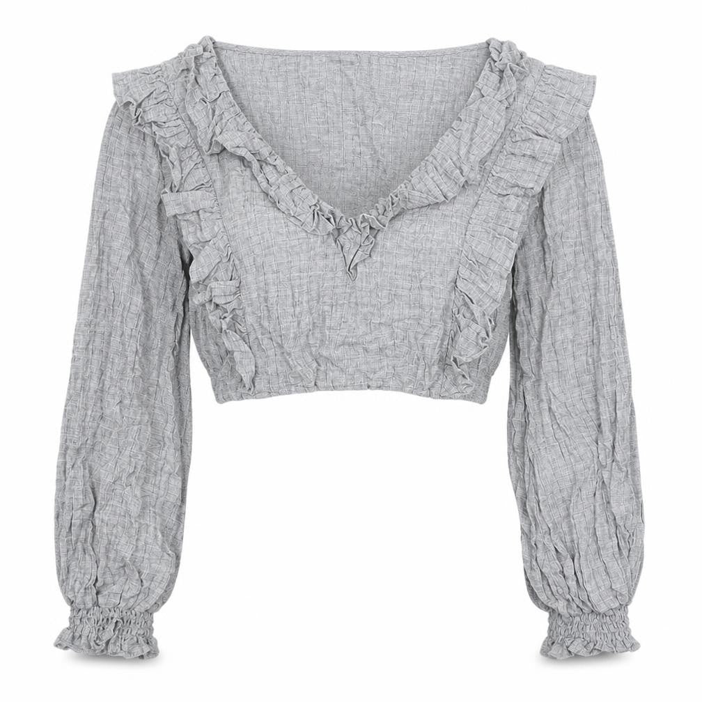 Womens UK Size 12 Zara Grey Cropped Blouse