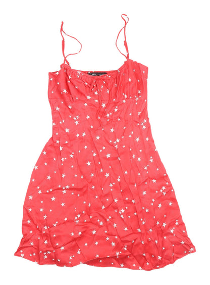 Zara Red Star Sleeveless Dress XS Women Viscose