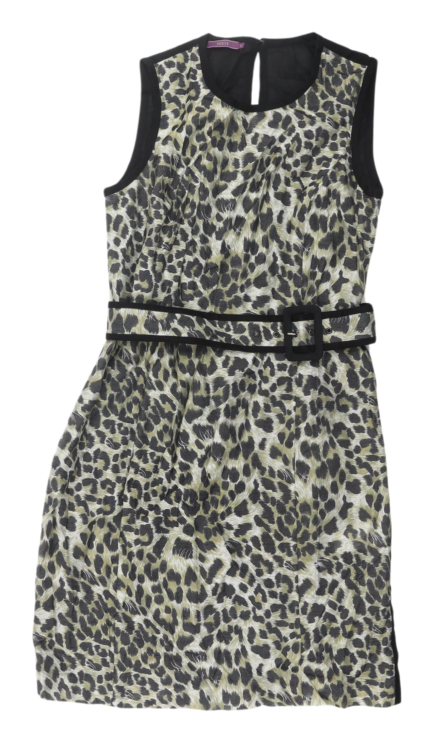 Jessica Women's Animal Print Belted Sleeveless Dress Size 8