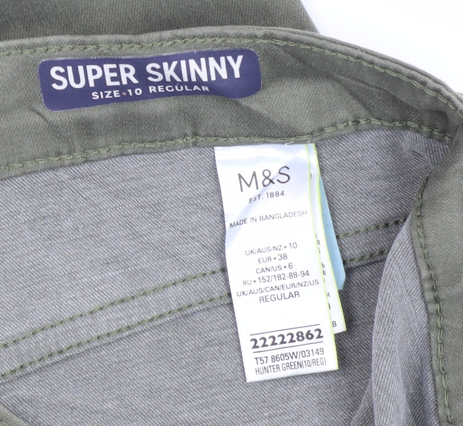 Womens UK Size 10 Marks and Spencer Regular Fit Skinny Green Jeans