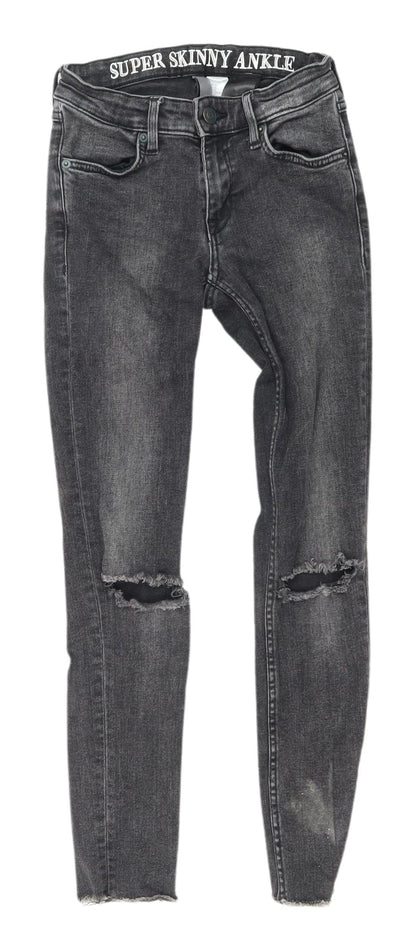 Womens UK Size 4 H&M Slim Fit Ankle Black Jeans
