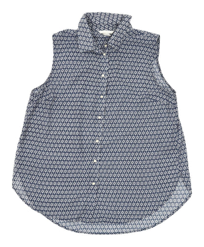 H&M Women's Blue Sleeveless Geometric Button-Up Top