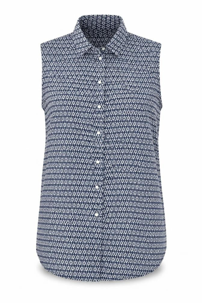 H&M Women's Blue Sleeveless Geometric Button-Up Top
