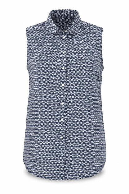 H&M Women's Blue Sleeveless Geometric Button-Up Top
