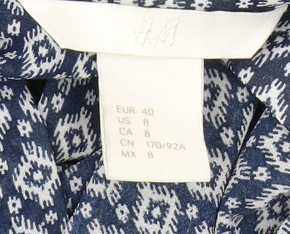 H&M Women's Blue Sleeveless Geometric Button-Up Top