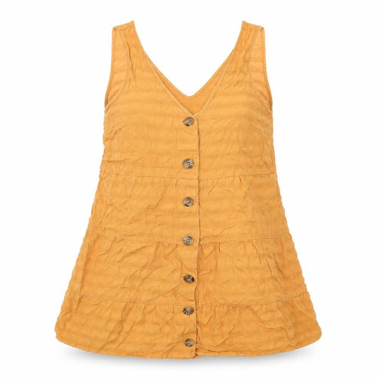 Front view of ASOS Women's Orange Tunic Blouse, size 12, - Button Accent