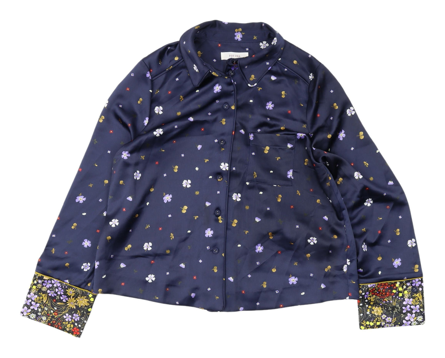 Marks and Spencer Women's Blue Floral Button-Up Shirt