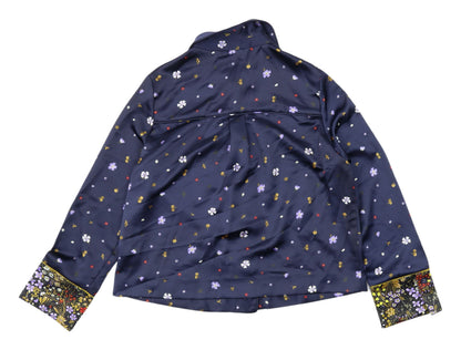 Marks and Spencer Women's Blue Floral Button-Up Shirt