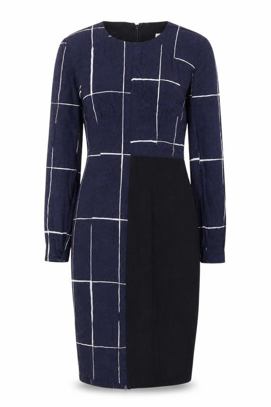Whistles Women's Blue Black Long Sleeve Dress UK 8