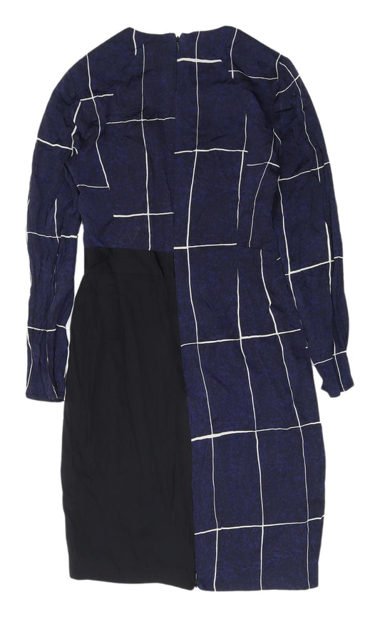 Whistles Women's Blue Black Long Sleeve Dress UK 8