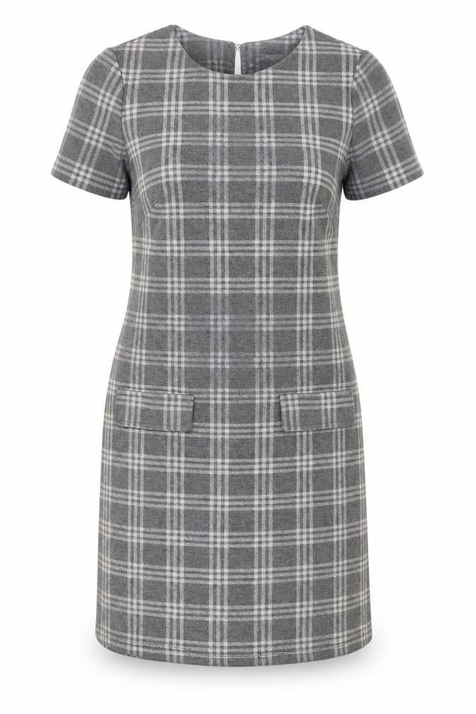 Dorothy Perkins Women's Grey Plaid Shift Dress Size 8