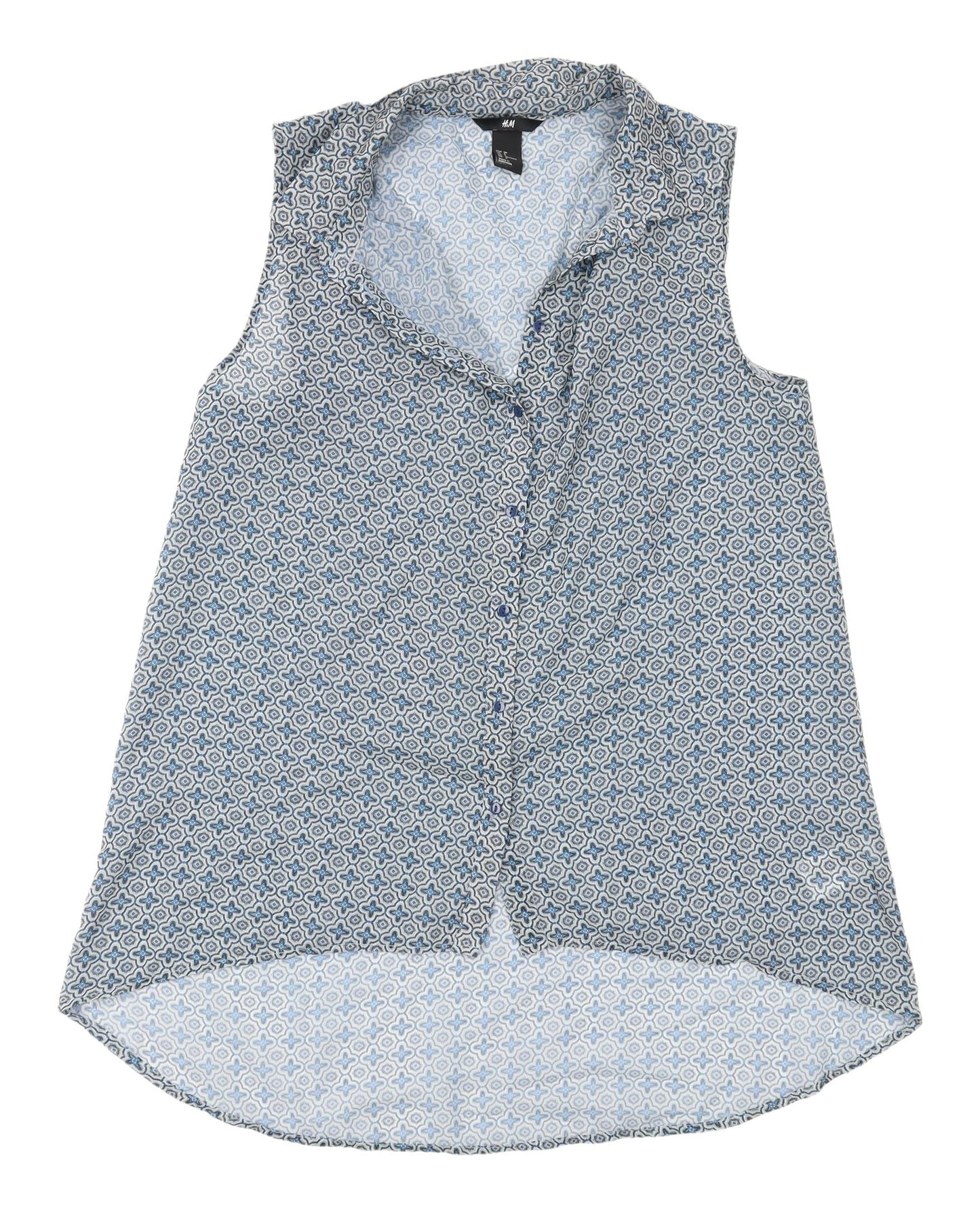 H&M Women's Blue Geometric Sleeveless Blouse Size 10