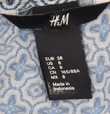 H&M Women's Blue Geometric Sleeveless Blouse Size 10