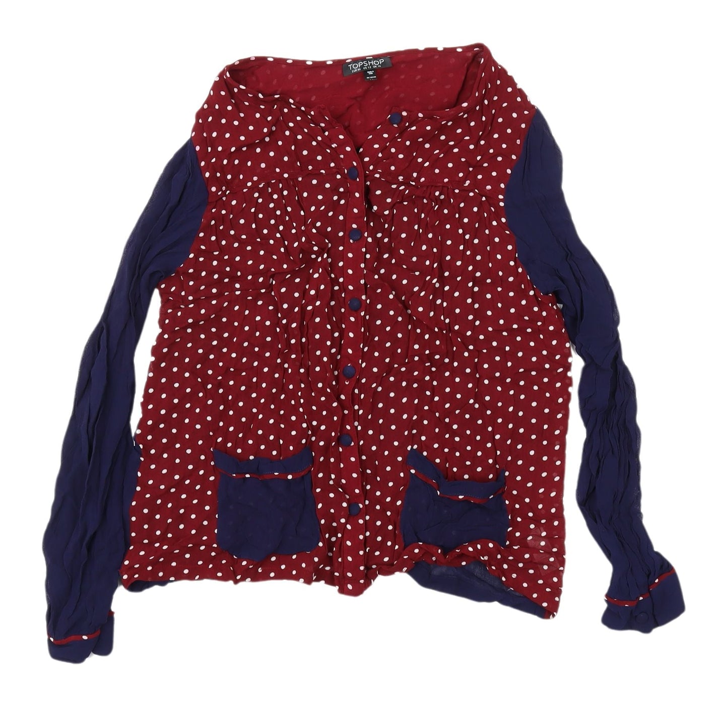 Topshop Women's Red Polka Dot Button-Up Blouse - Size 16