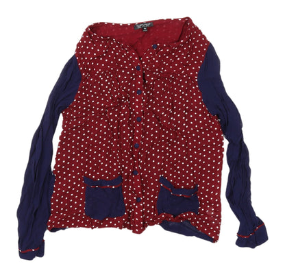 Topshop Women's Red Polka Dot Button-Up Blouse - Size 16