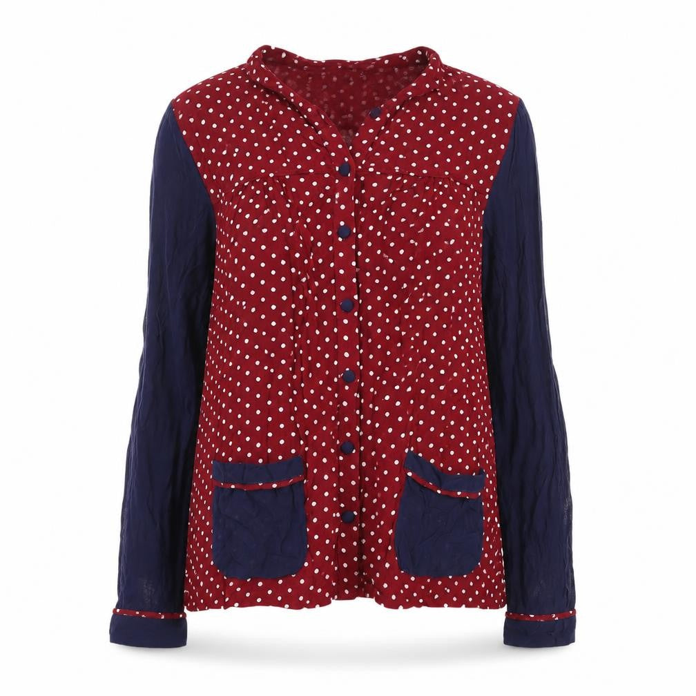 Topshop Women's Red Polka Dot Button-Up Blouse - Size 16