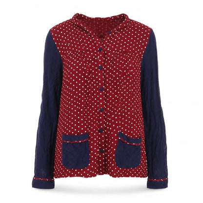 Topshop Women's Red Polka Dot Button-Up Blouse - Size 16
