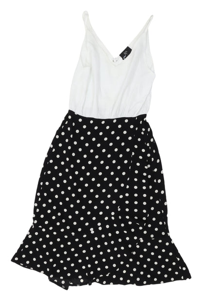 AX Paris Women's Black Polka Dot MIDI Slip Dress, Size 8
