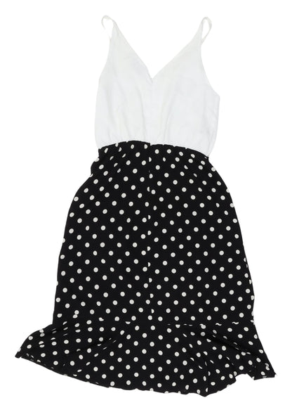 AX Paris Women's Black Polka Dot MIDI Slip Dress, Size 8