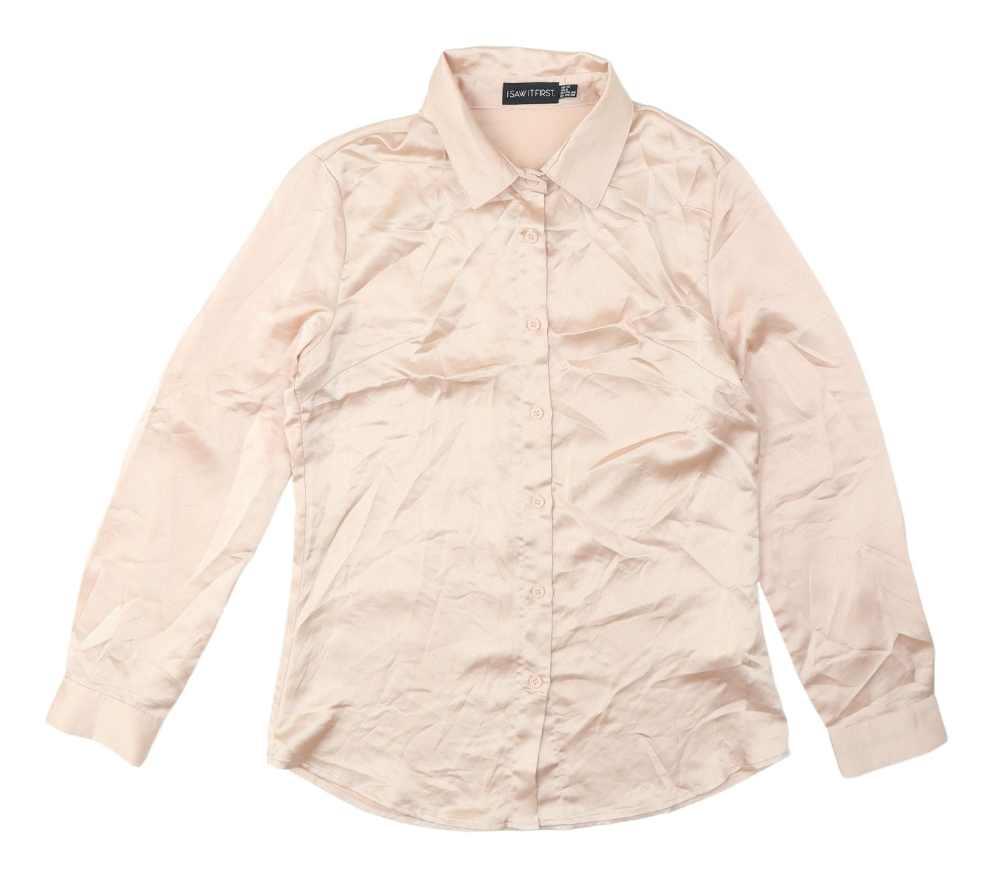 I Saw It First Beige Satin Button-Up Shirt Women
