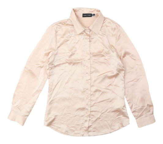 I Saw It First Beige Satin Button-Up Shirt Women