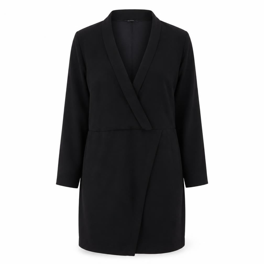 Front view of Laura Clem Black Wrap Dress, UK 16, Polyester, Long Sleeve