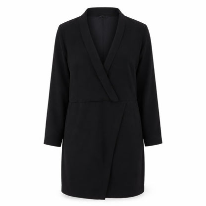 Front view of Laura Clem Black Wrap Dress, UK 16, Polyester, Long Sleeve