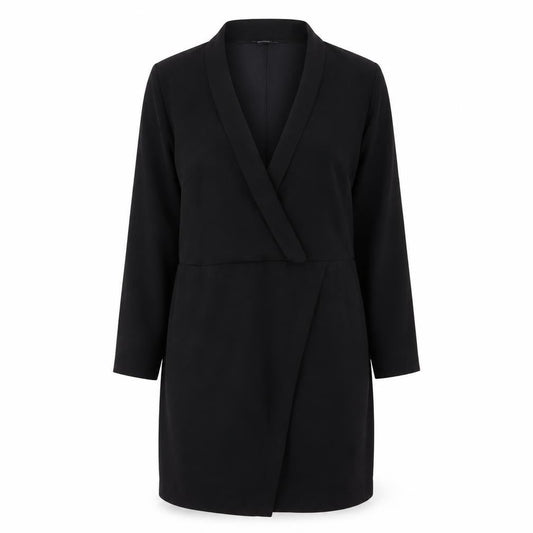 Front view of Laura Clem Black Wrap Dress, UK 16, Polyester, Long Sleeve