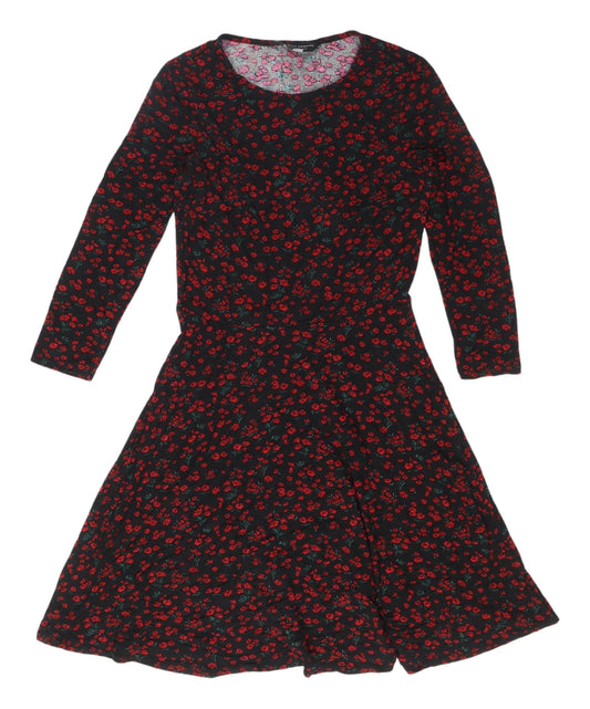 Dorothy Perkins Floral Skater Dress, Black, Size 8