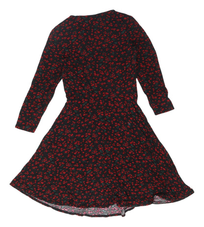 Dorothy Perkins Floral Skater Dress, Black, Size 8