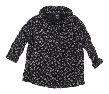 Le Coq Women's Black Floral Button-Up Shirt, Size L