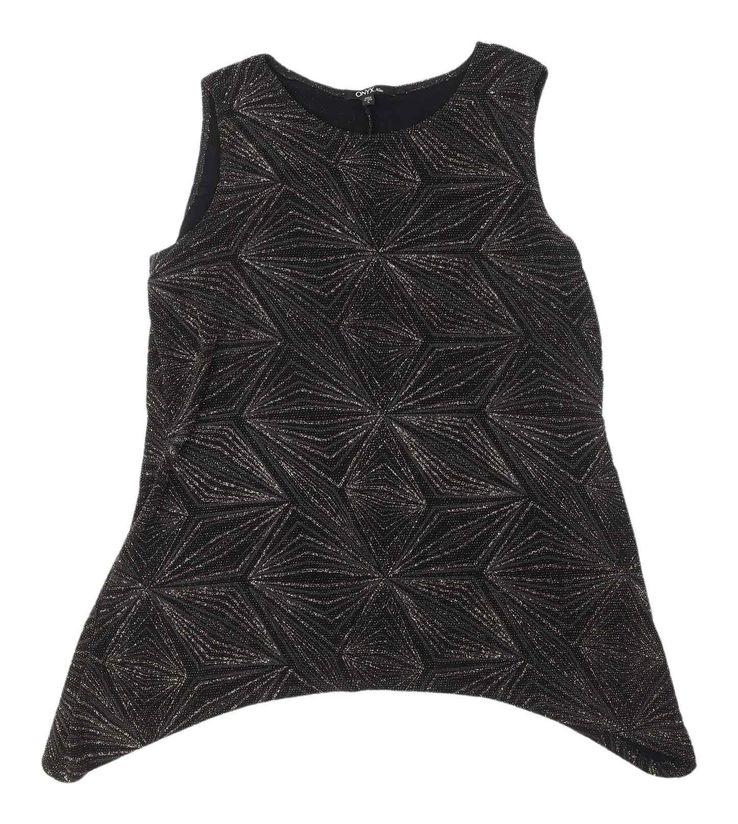 Onyx Nite Women's Black Metallic Geometric Tank, Size 16