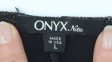 Onyx Nite Women's Black Metallic Geometric Tank, Size 16