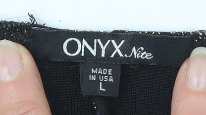 Onyx Nite Women's Black Metallic Geometric Tank, Size 16