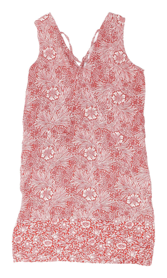 Next Women's Red Floral V-Neck Dress Size 10