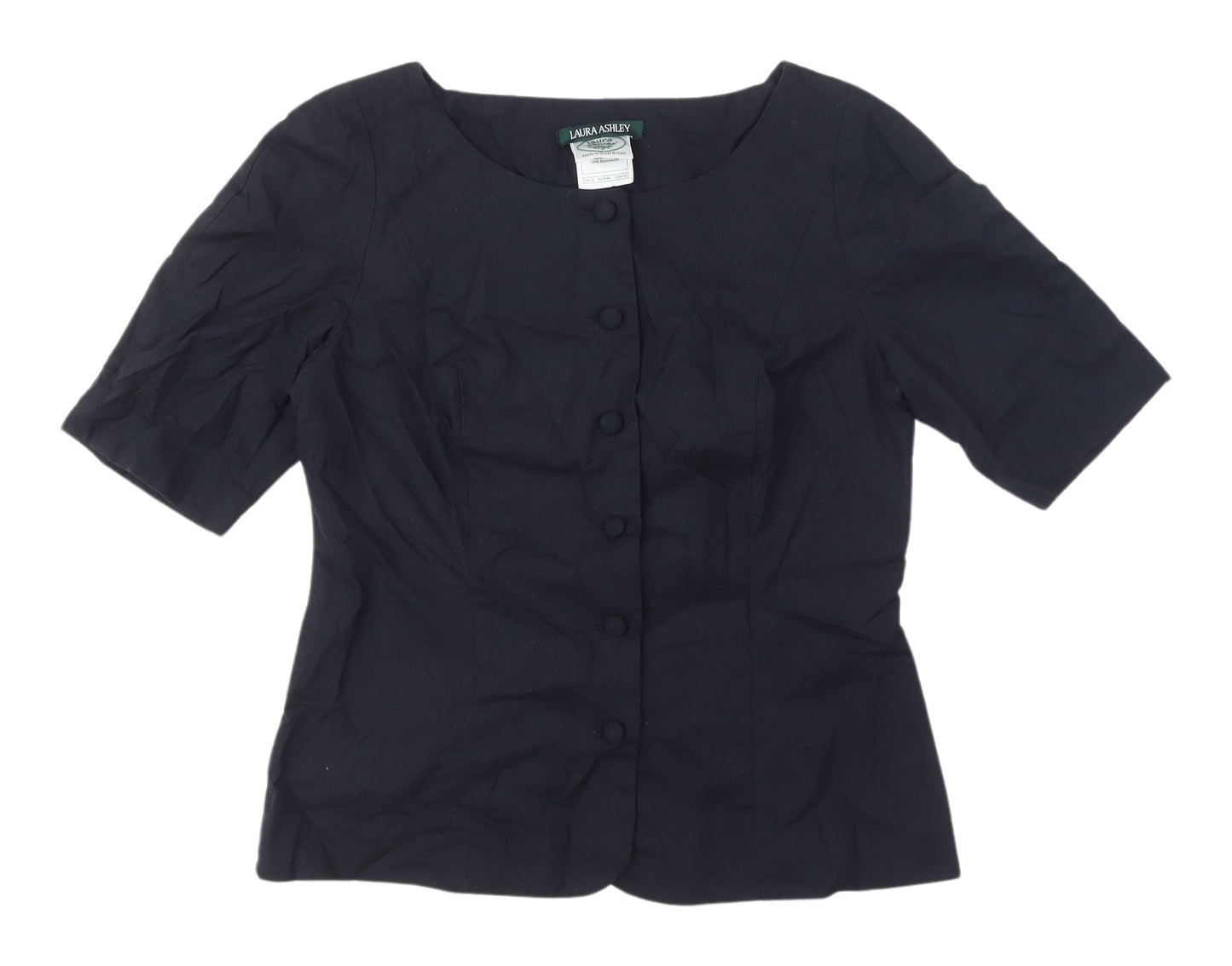 Laura Ashley Women's Black Cotton Button Blouse Size 14
