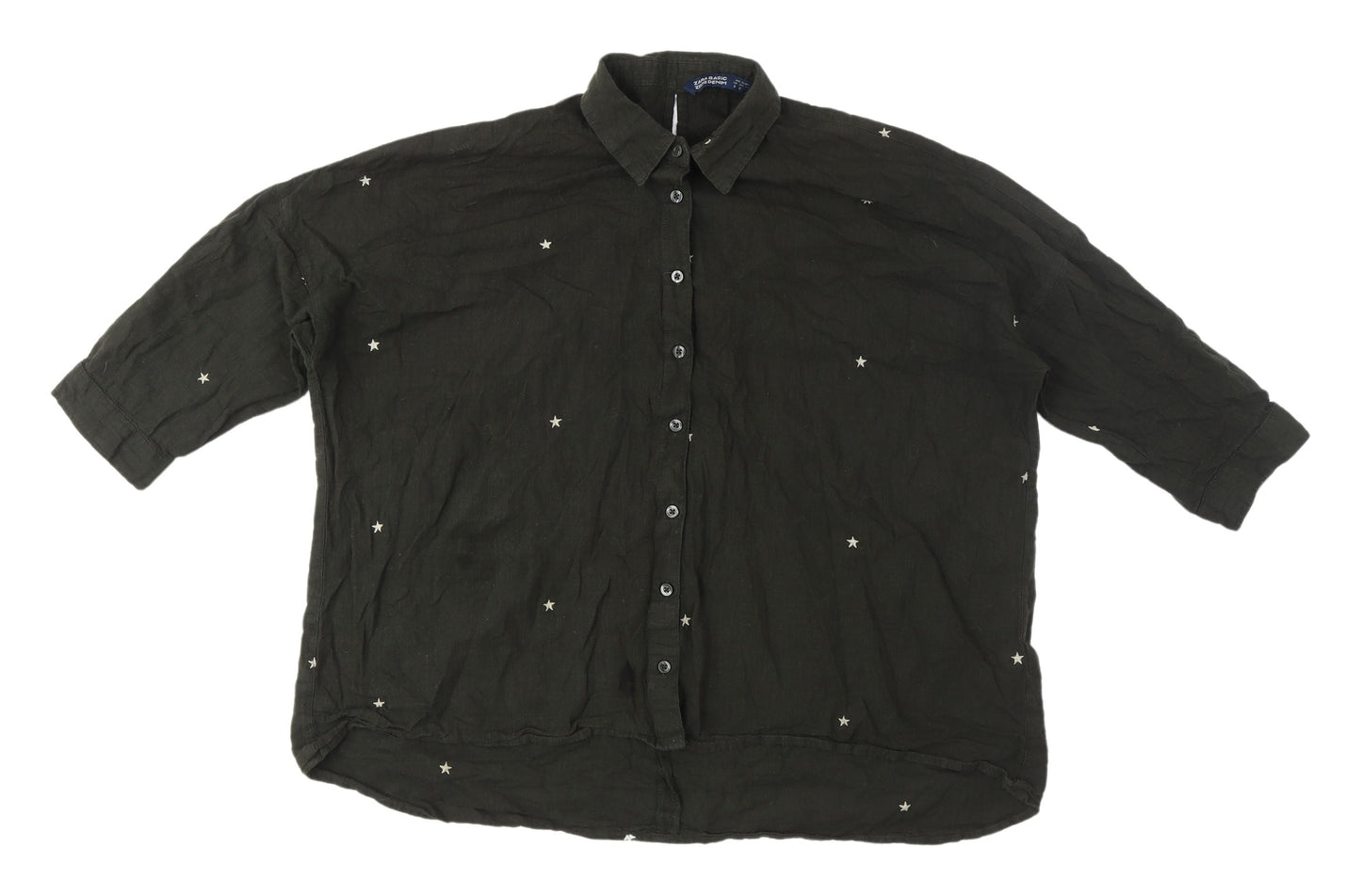 Womens UK Size S Zara Green Basic Button-Up