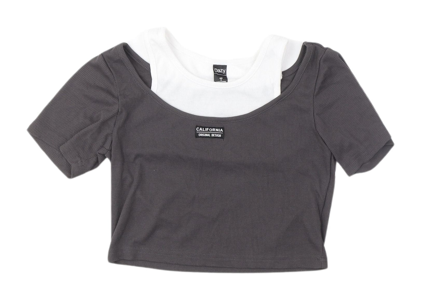 Womens UK Size M Dazy Grey Cropped T-Shirt