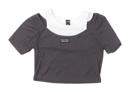 Womens UK Size M Dazy Grey Cropped T-Shirt