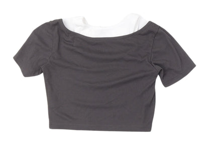 Womens UK Size M Dazy Grey Cropped T-Shirt