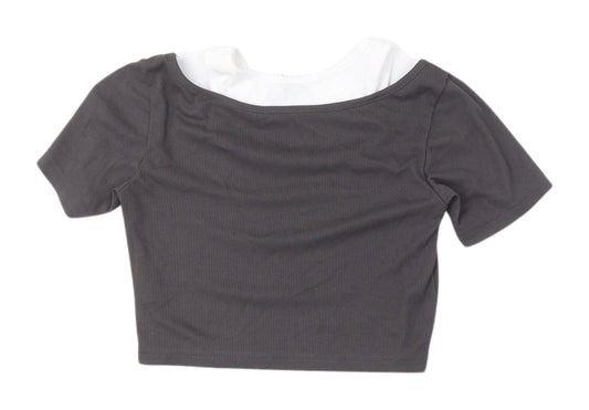 Womens UK Size M Dazy Grey Cropped T-Shirt