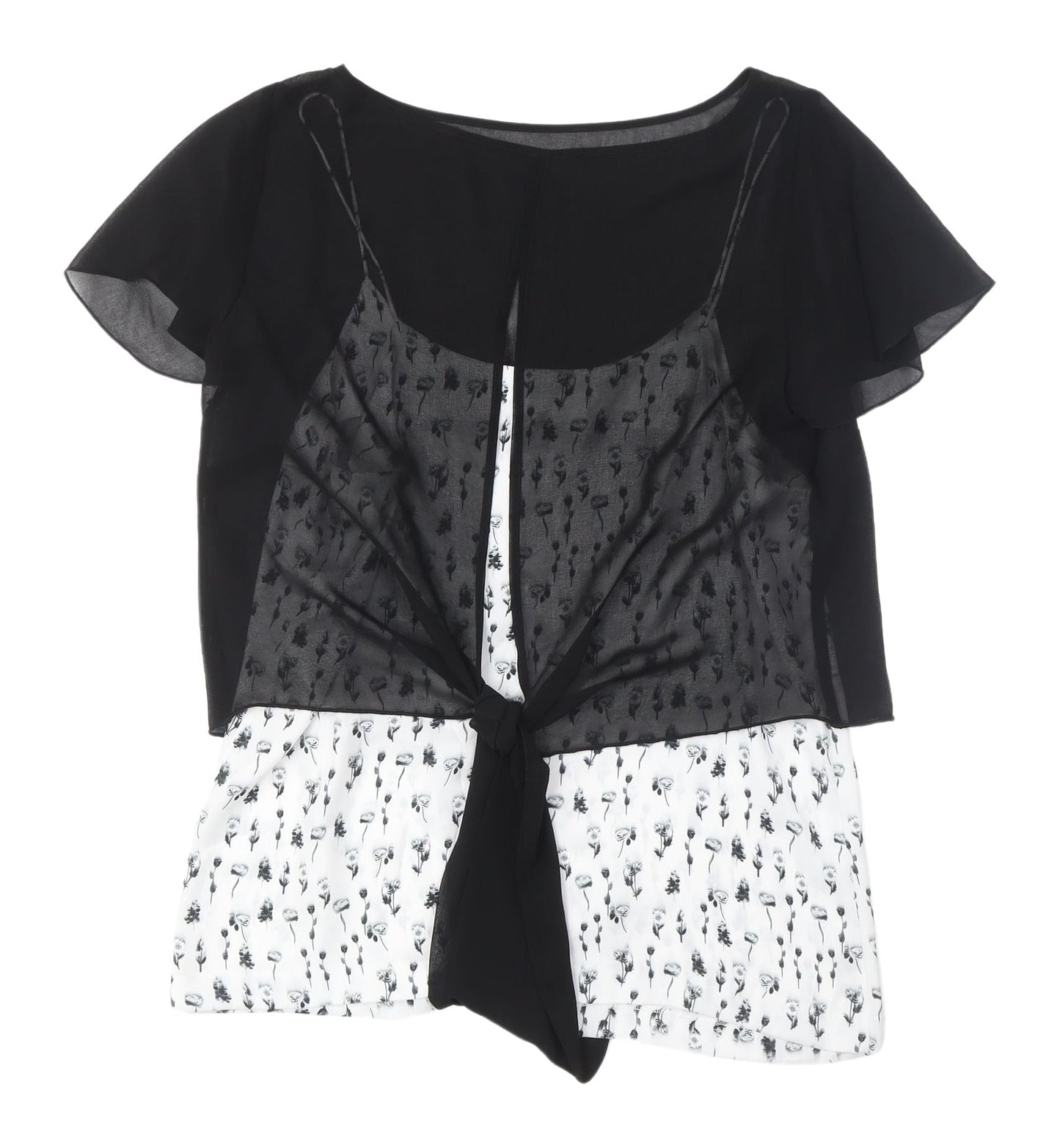 Womens UK Size 8 Mint Velvet Black Cropped Blouse