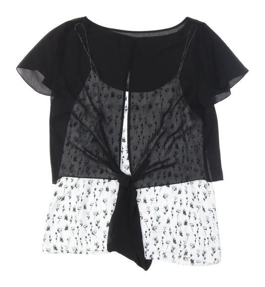 Womens UK Size 8 Mint Velvet Black Cropped Blouse