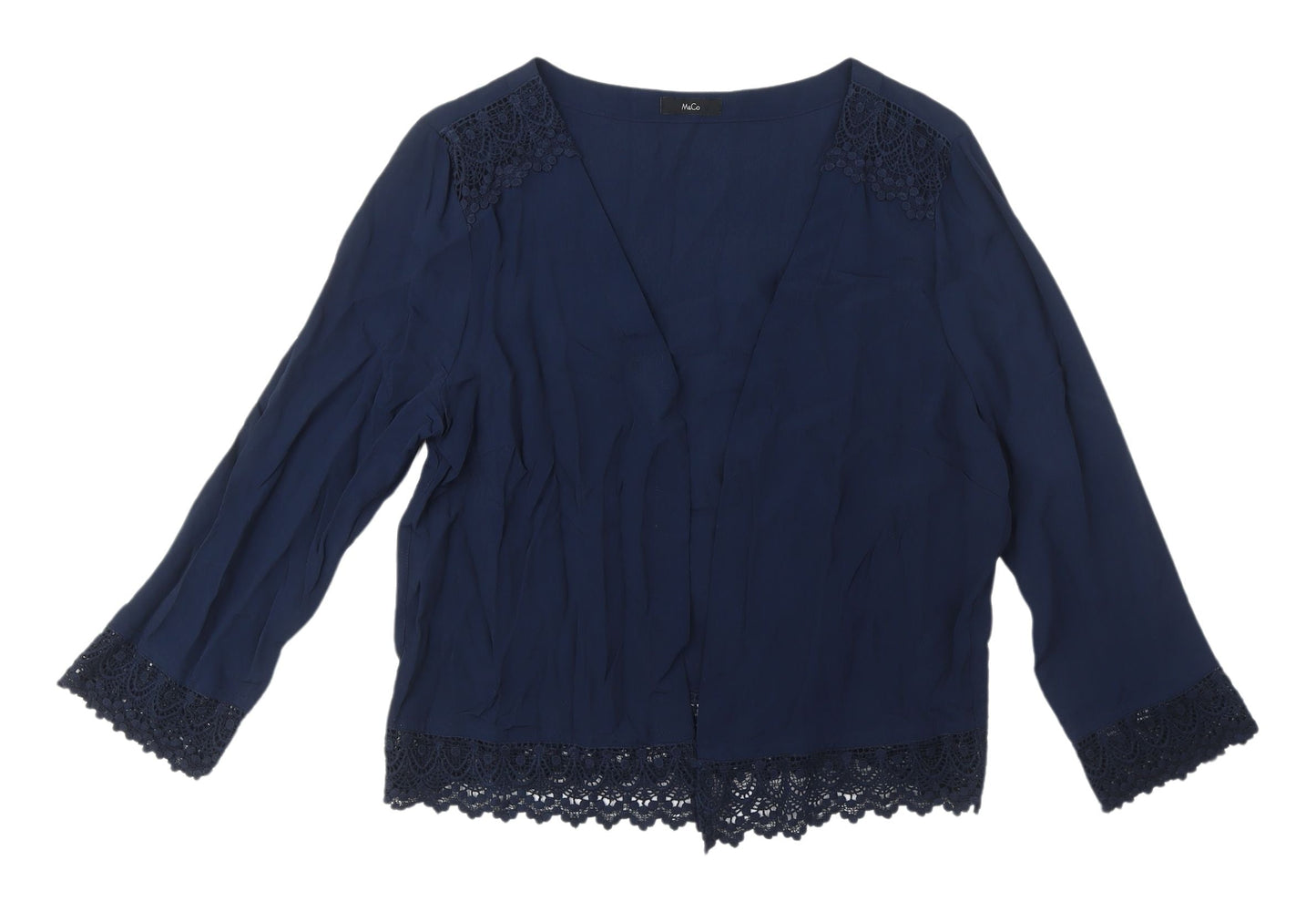 M&Co Women's Blue Crochet Kimono Blouse Size 12