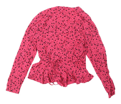Womens UK Size 14 New Look Pink Wrap Blouse
