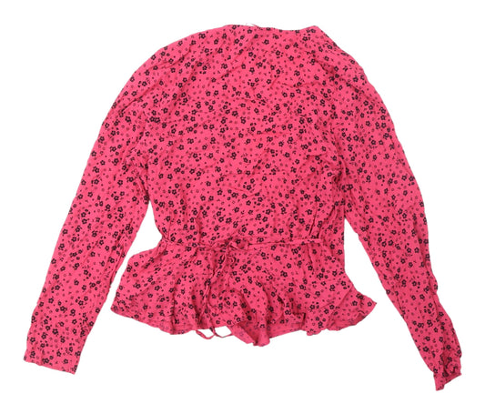 Womens UK Size 14 New Look Pink Wrap Blouse